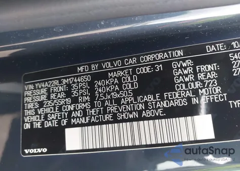 2021 Volvo Xc60 T6 Inscription z USA, uszkodzony, nr VIN YV4A22RL3M1744650